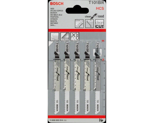 Пилка для лобзика Т101BR по дереву 4-30мм, сталь HCS, длина 100мм, Bosch